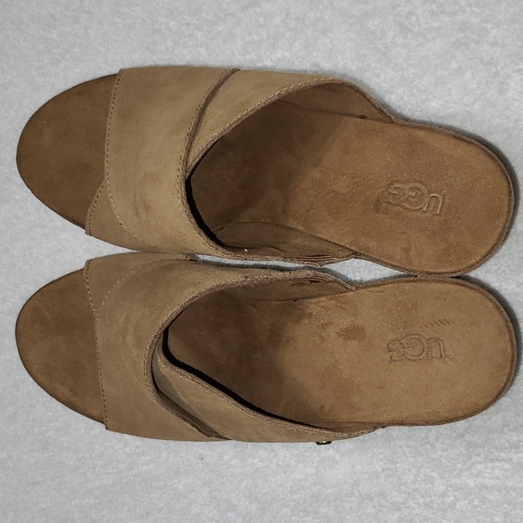 UGG Abbot Wedge Sandals Slide Brown Suede Platform Size 10 - Picture 7 of 10